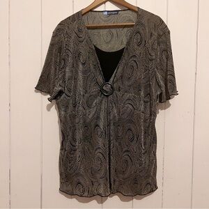 Penningtons Black and Tan Top with Built in Cami front. Has stretch. Size 1X.